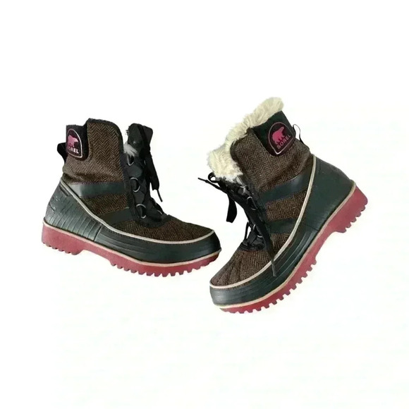 Sorel Women's Brown Tivoli Herringbone Lace Up Ankle Snow Boot Size 6.5 - Picture 2 of 6